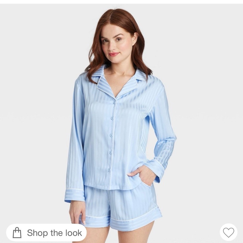 Auden Light Blue Shadow-Striped Satin Notch Collar Pajama Set